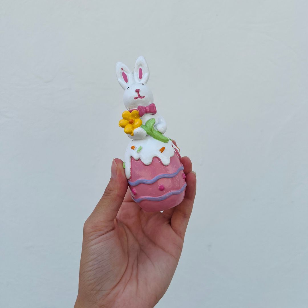 Coelho no Ovo Rosa de Resina 12,5x4,8x4,8cm