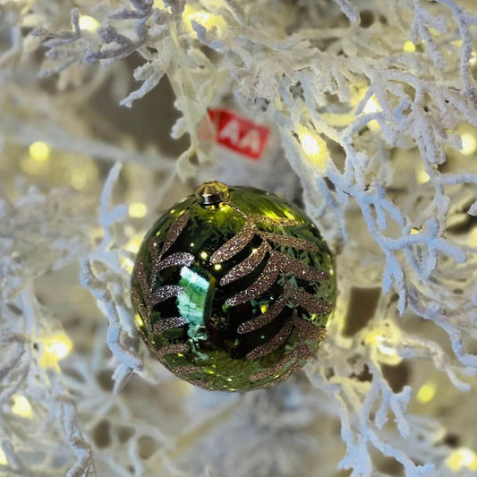 Bola Verde com Folhagem Dourada – 10cm | kit 2 peças