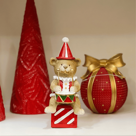 Urso Natalino de Resina Tamboreiro 20x9cm