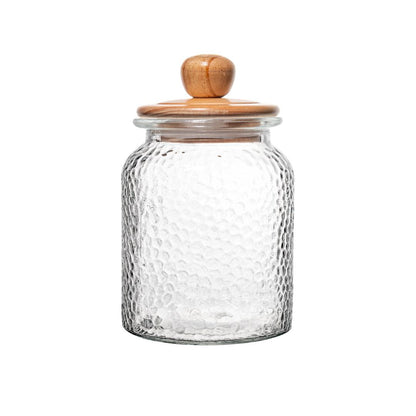 Pote de Vidro Martelado Com Tampa de Bambu - 1L