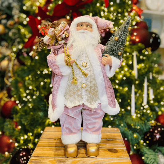Papai Noel Em Pé Com Presentes Rosa 50cm