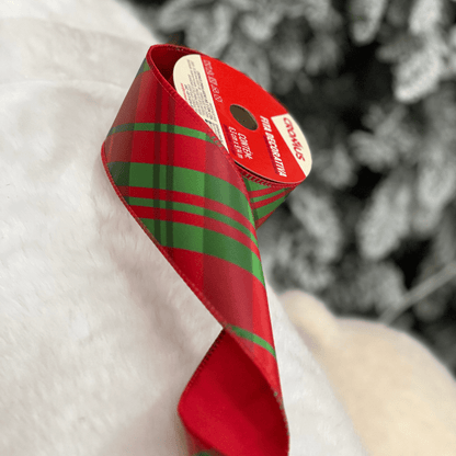Fita Natalina Aramada Xadrez Vermelho e Verde 6,3cm x 9,14m