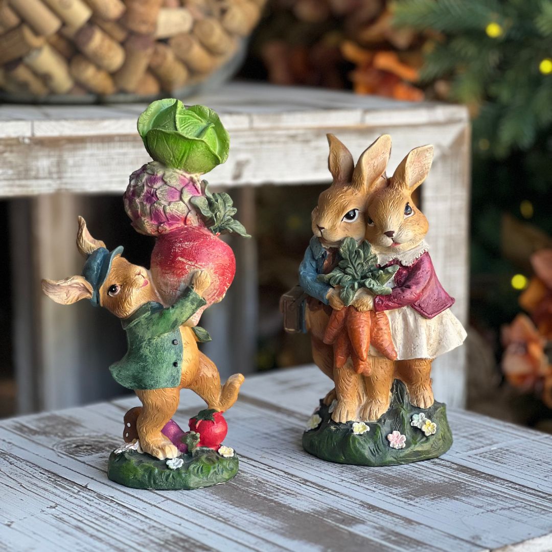 Casal de Coelhos Com Cenouras - 20cm