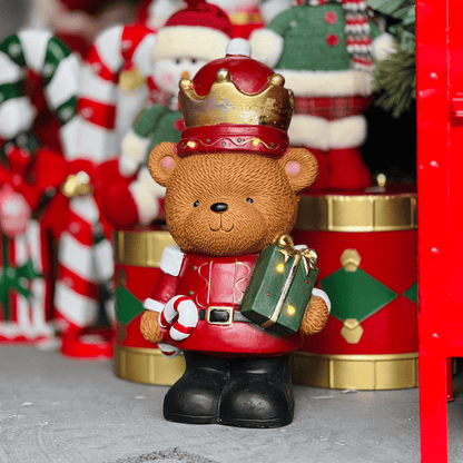 Urso Natalino Em Pé de Cerâmica Com Led 45cm