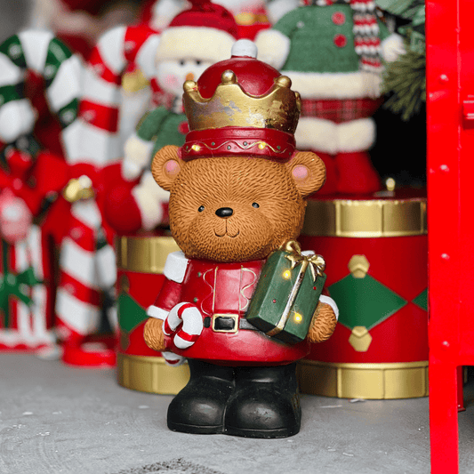 Urso Natalino Em Pé de Cerâmica Com Led 45cm