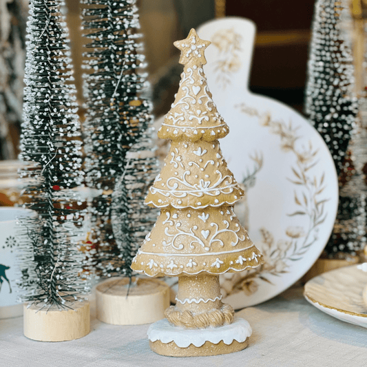 Árvore Natalina Gingerbread Marrom de Resina 27,7cm