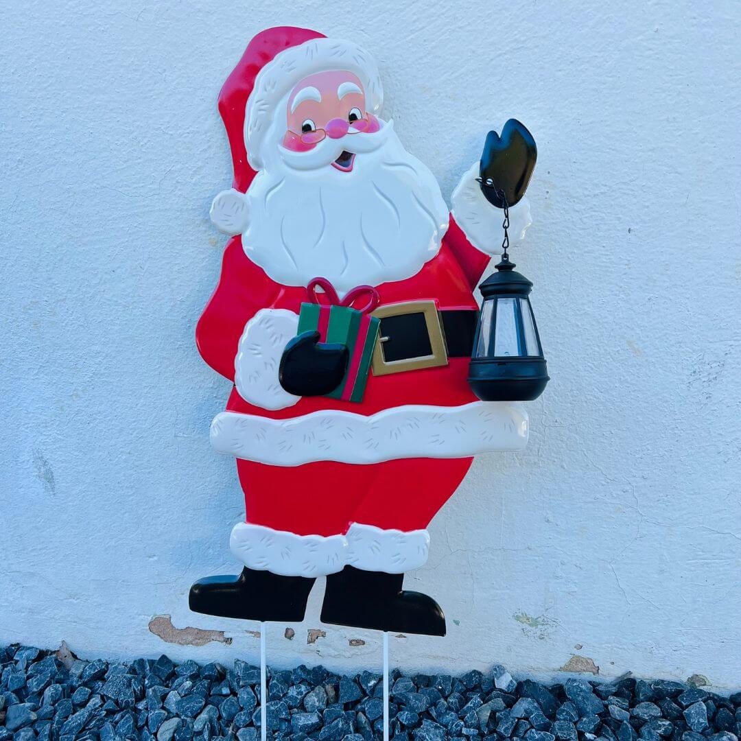 Enfeite de Metal Estaca Papai Noel com LED Solar – 75,5cm