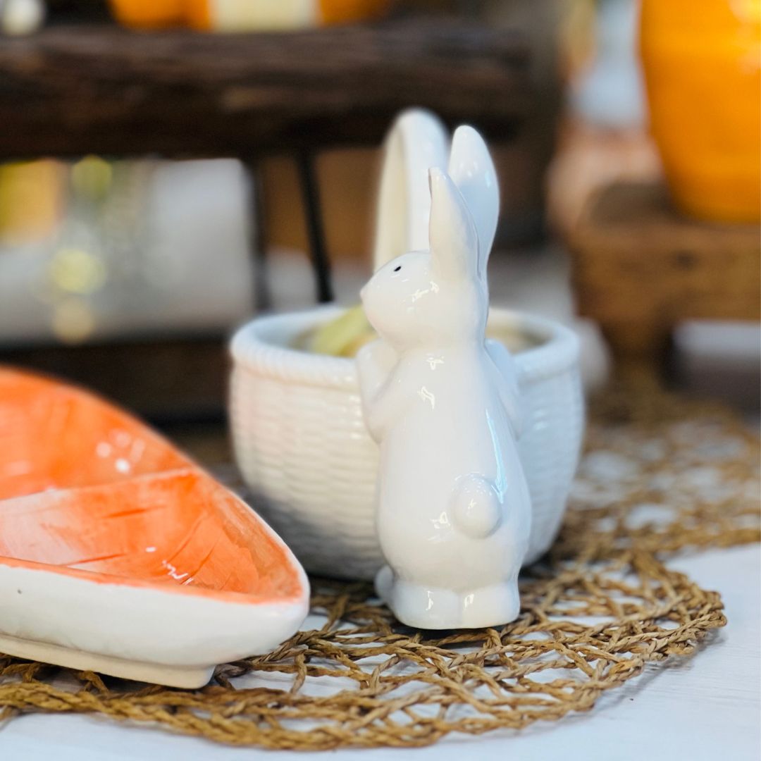 Cesta Decorativa Com Coelho - 13,9cm