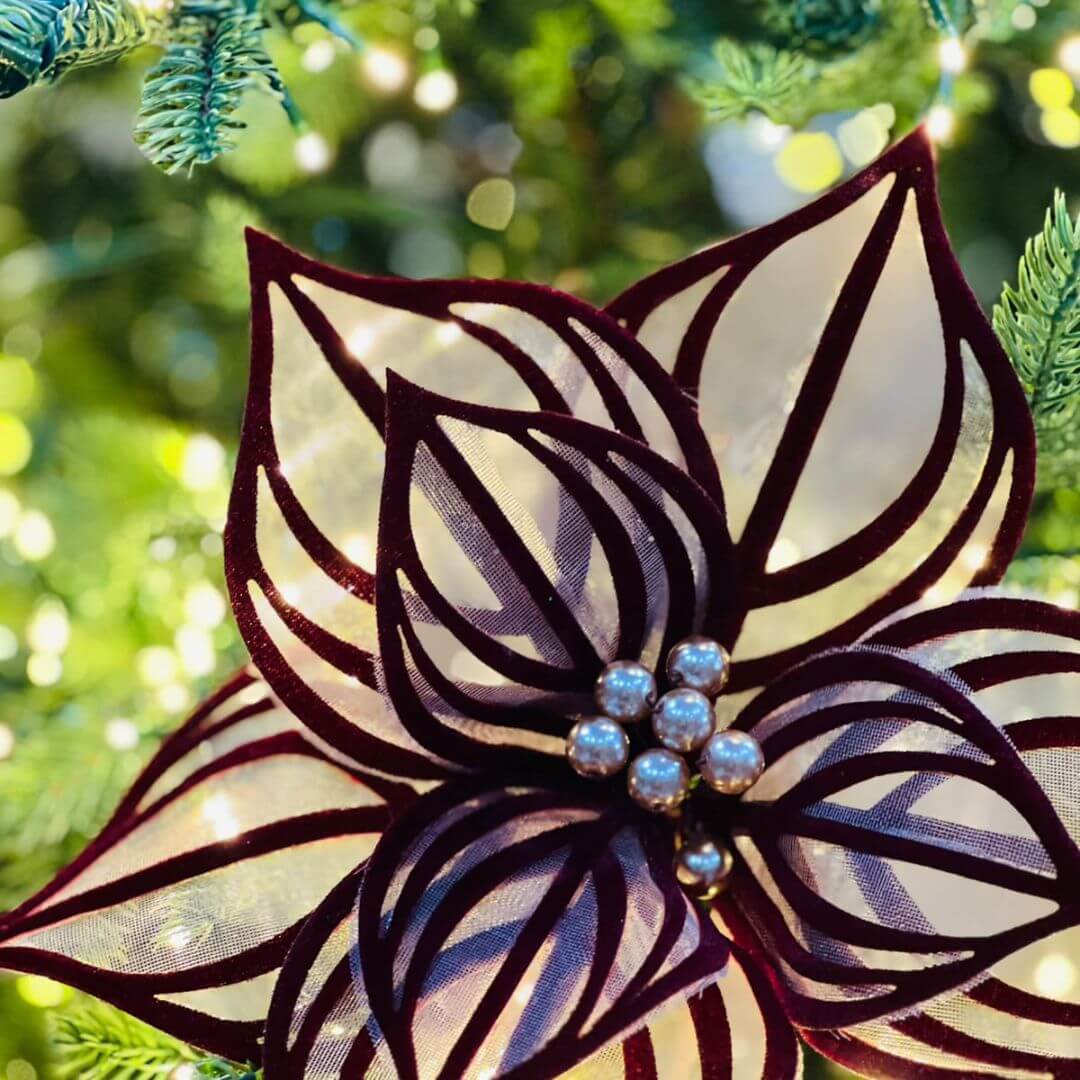 Poinsetia Voil Vinho x 8 - Alt 45 x Diam 29 Cm
