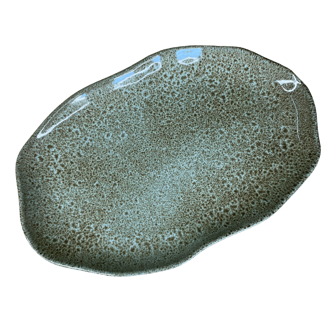 Trav Oval Rasa M Bio Croco Verde de Cerâmica 30x20cm