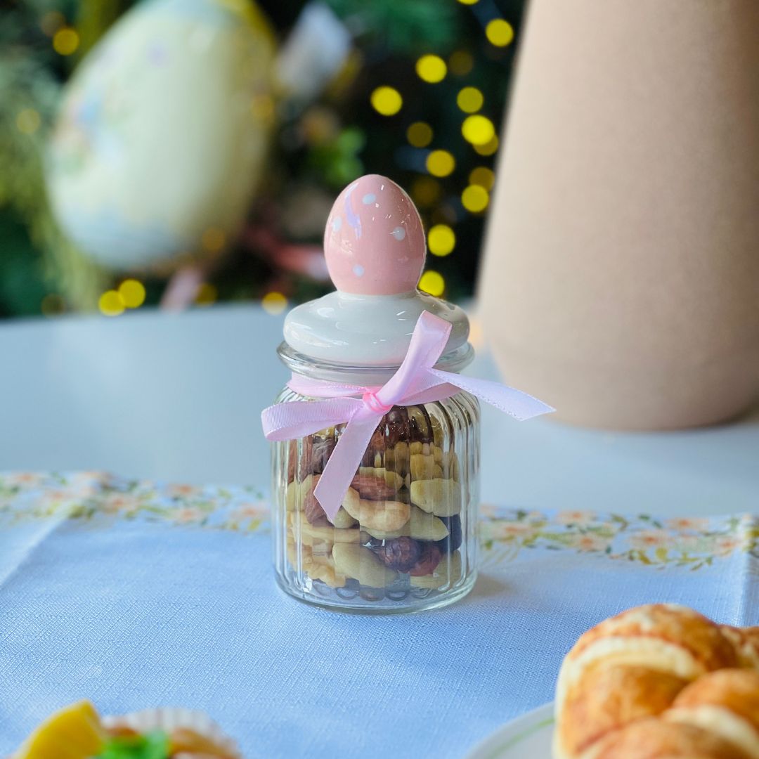 Pote Vidro Com Tampa Ovo Rosa - 16,9cm (300ml)