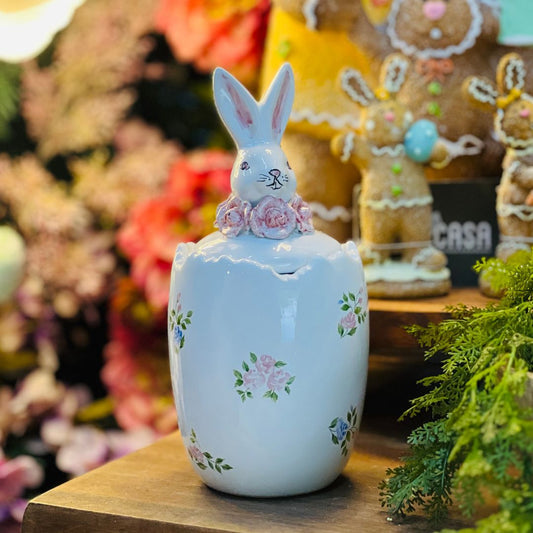 Pote Ovo Com Coelhinho e Rosas Jardim Florido - 22cm