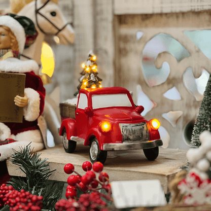 Carro Natalino Vermelho Com Led de Resina 18x26x12cm