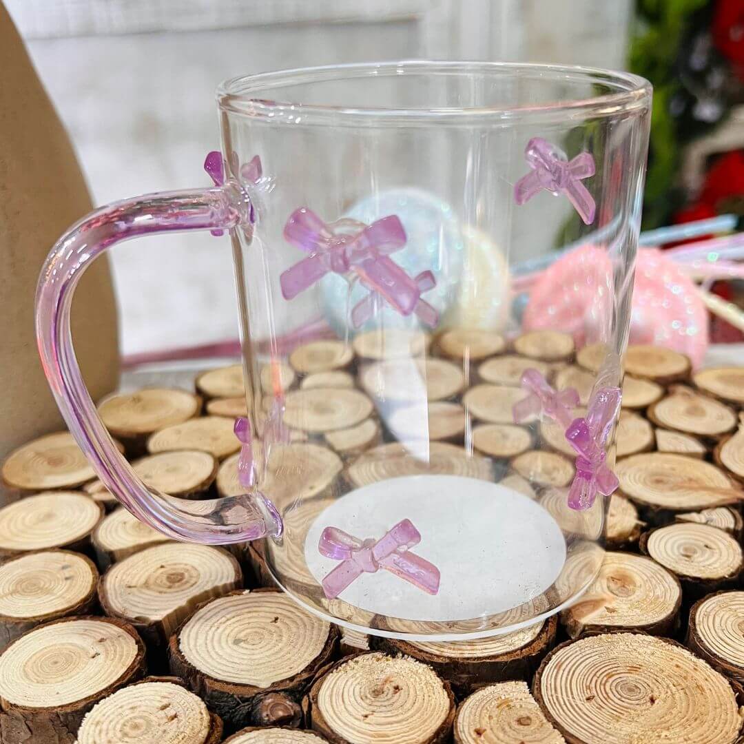 Caneca Vidro Laços Roxo - 410ml