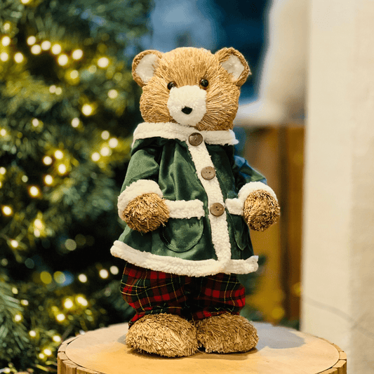 Urso Natalino Com Casaco de Veludo Verde 42cm