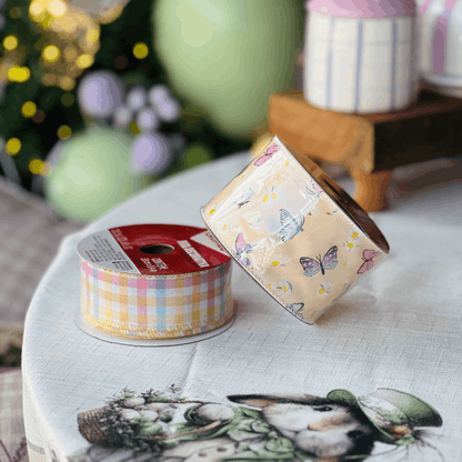 Fita Decorativa Aramada Borboletas Amarela 6,3cm x 9,14m