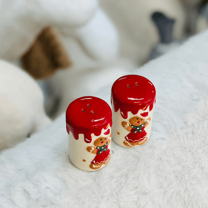 Kit Saleiro e Pimenteiro Natalinos Gingerbread de Cerâmica 8cm