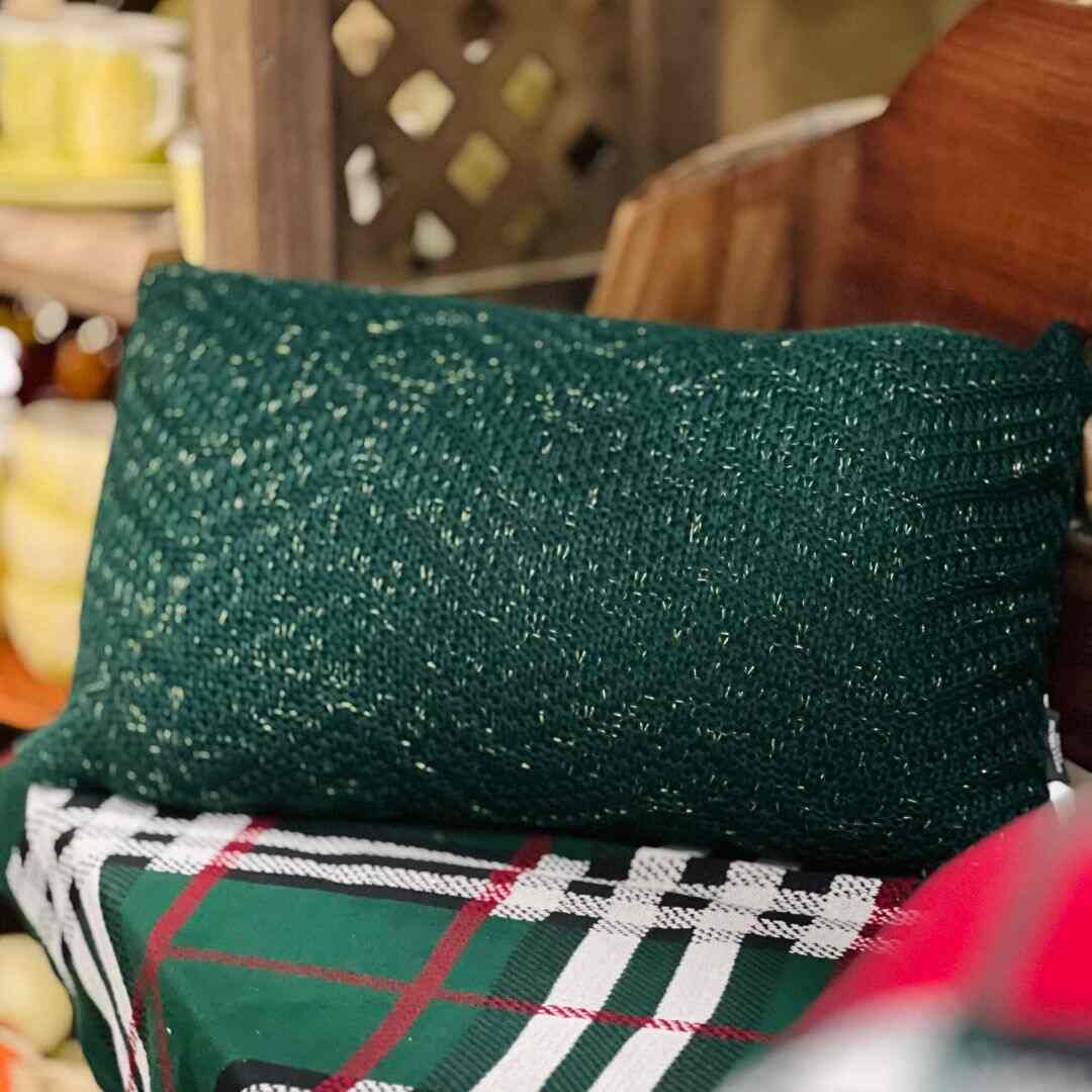 Almofada Tricot Maxi Chevron Verde Com Lurex 35x55cm