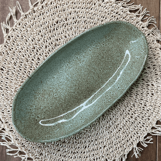 Trav Oval Funda G Organico Croco Verde de Cerâmica 32x16cm