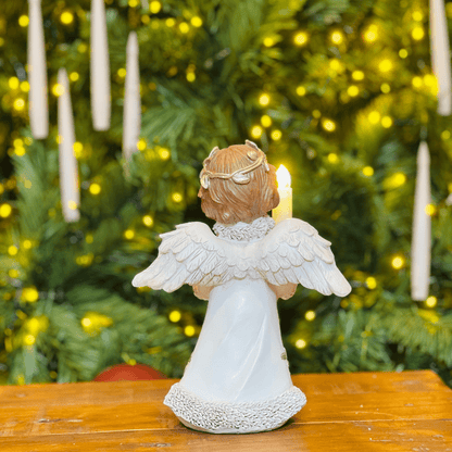 Anjo Natalino Branco de Resina Com Led 20,5x16,5x10cm
