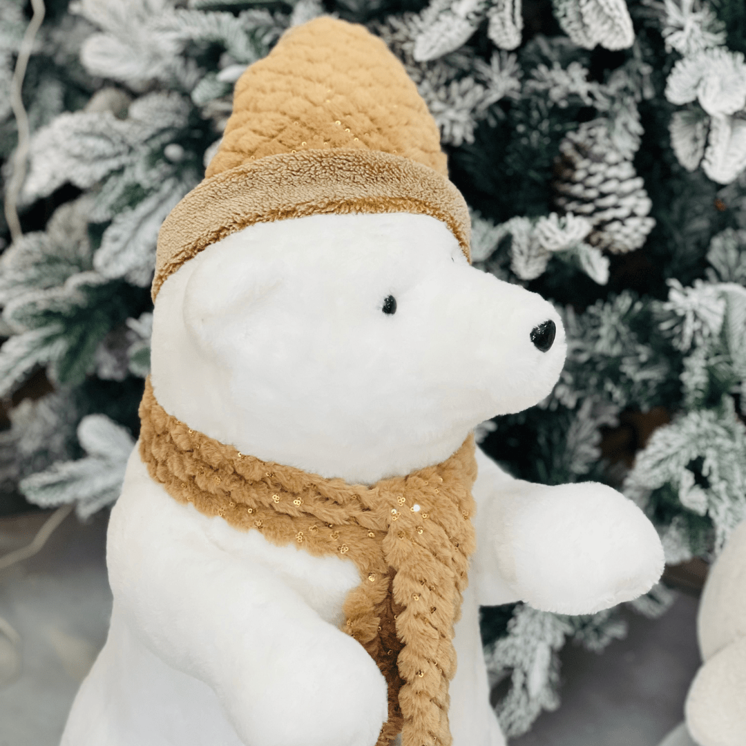 Urso Polar Natalino Em Pé Branco e Nude 90cm
