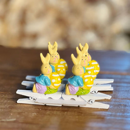 Jogo com 6 Prendedores de Coelho Com Ovo - 3,4cm Azul