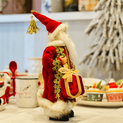 Papai Noel Em Pé Com Cajado Vermelho e Dourado 30cm