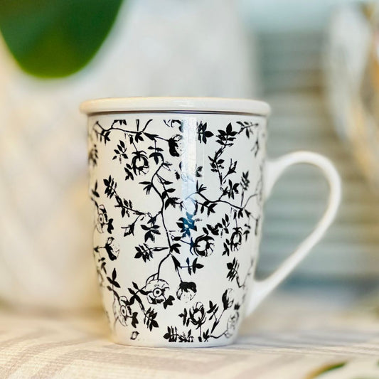 Caneca de Porcelana Com Tampa e Filtro Tiny Flowers - 310ml