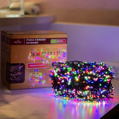 Pisca Estrobo Colorido Nova York - 50m/1600 Leds 320 flash's Bivolt