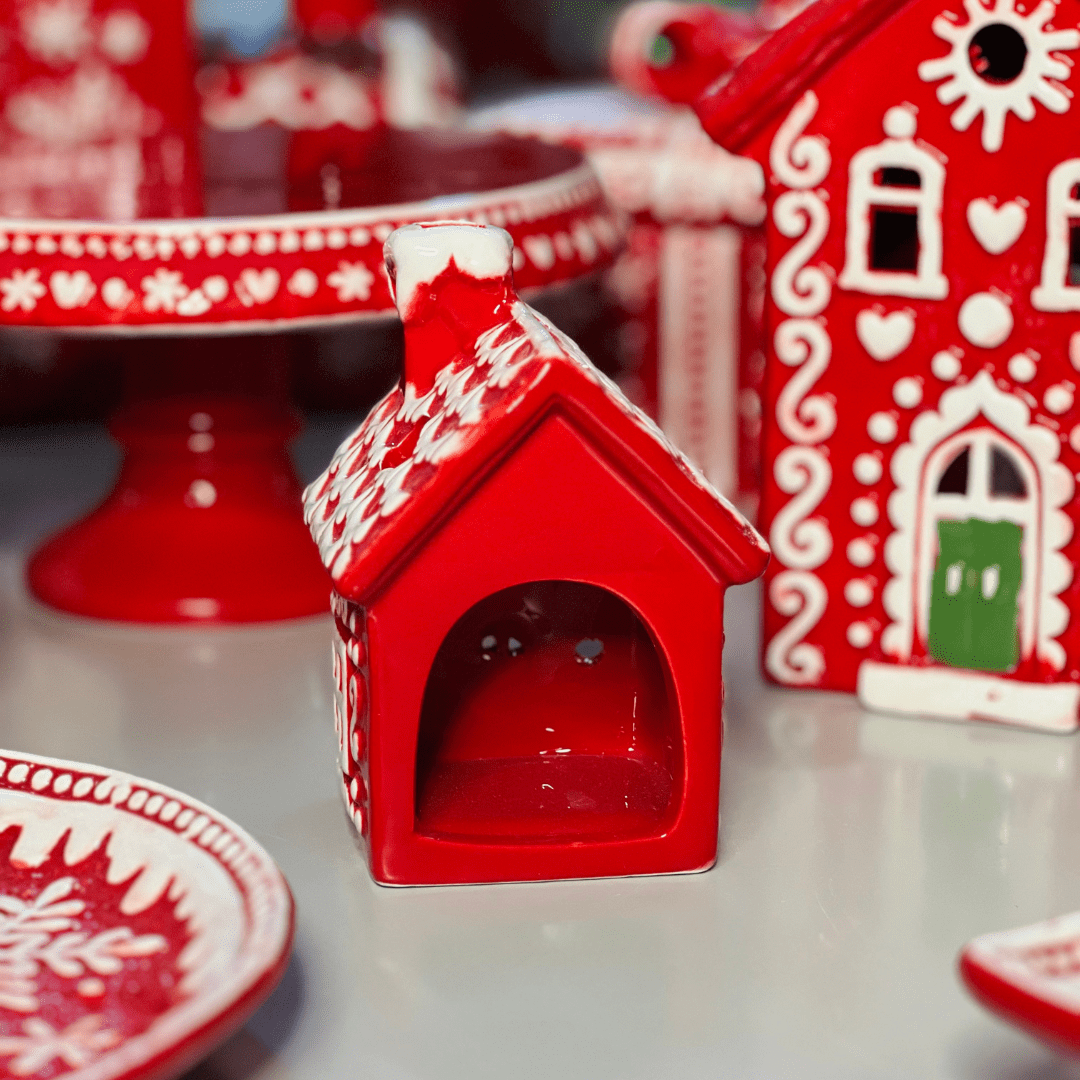 Casa Natalina Vermelho e Branco de Cerâmica 8x8x12cm