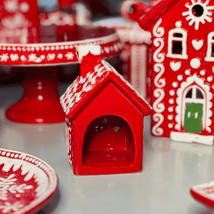 Casa Natalina Vermelho e Branco de Cerâmica 8x8x12cm