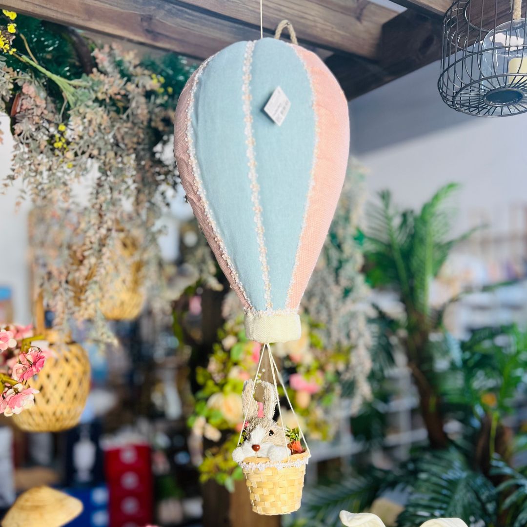 Balão Com Coelhinho no Cesto - 73x28x28cm Grande Azul e Rosa