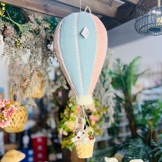 Balão Com Coelhinho no Cesto - 73x28x28cm Grande Azul e Rosa