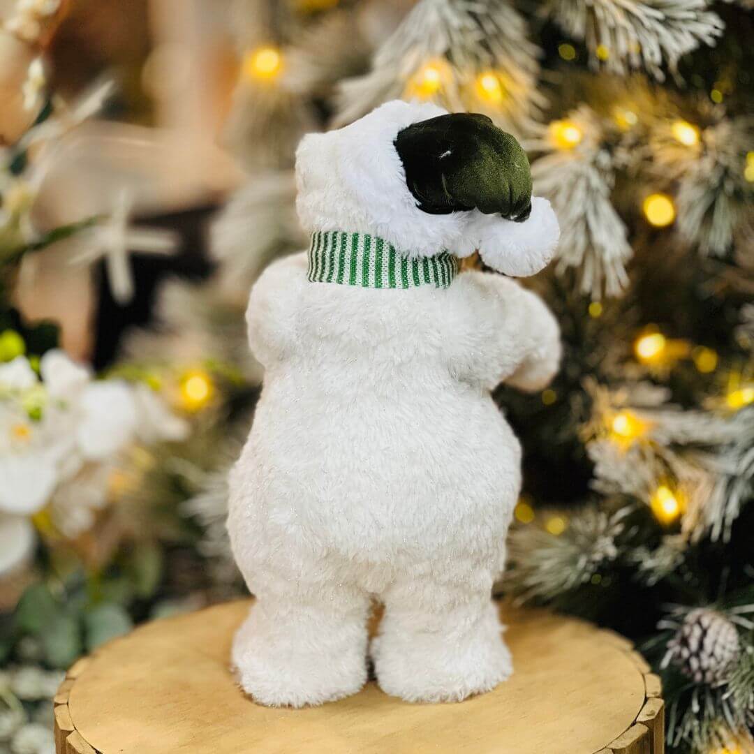 Urso Polar Natalino Em Pé Branco e Verde 38x20cm