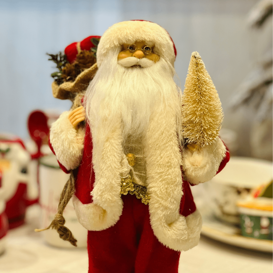Papai Noel Em Pé Vermelho e Champanhe 30cm