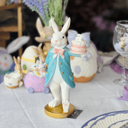 Coelho Decorativo Com Bolo de Resina 28cm