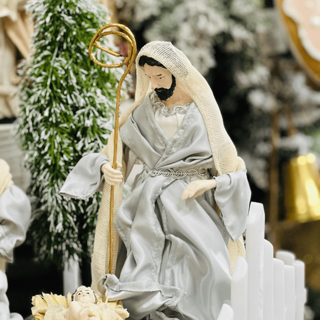 Presépio Natalino Plus Grande Azul e Bege de Resina 40cm 6 Peças