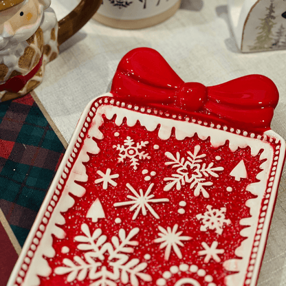 Travessa Em Formato de Presente Flocos de Neve 25x16cm