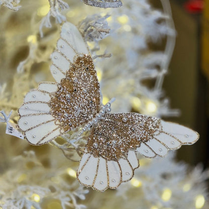 Borboleta Para Prender Aveludada Bege Glitter Champanhe - 22cm 26d