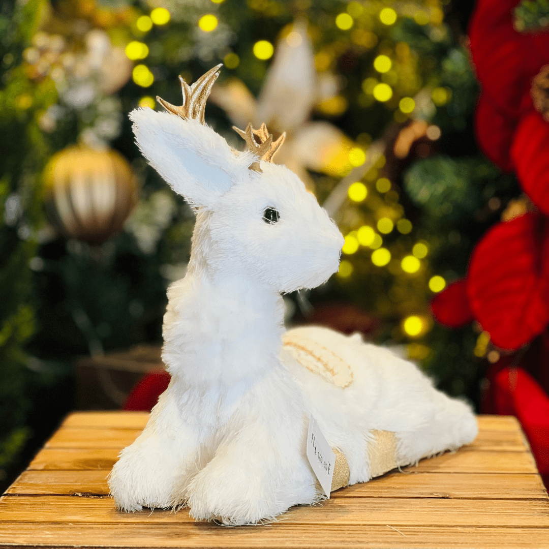 Rena Natalina Deitada Branco e Dourado Sisal 26x25,5cm