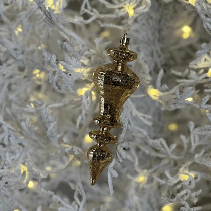 Enfeite Pendente Pino Champanhe, Ouro e Ouro Velho – 20cm | 3 Peças