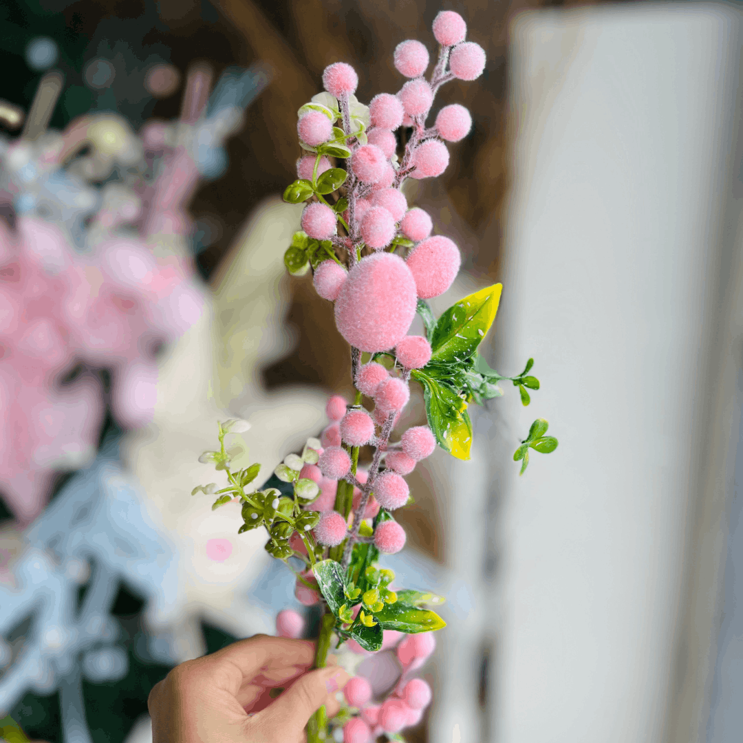 Festão Com Ovos Flocados Rosa 1,28m
