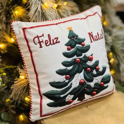 Capa Natalina Estampada Árvore Com Cordao 43x43cm