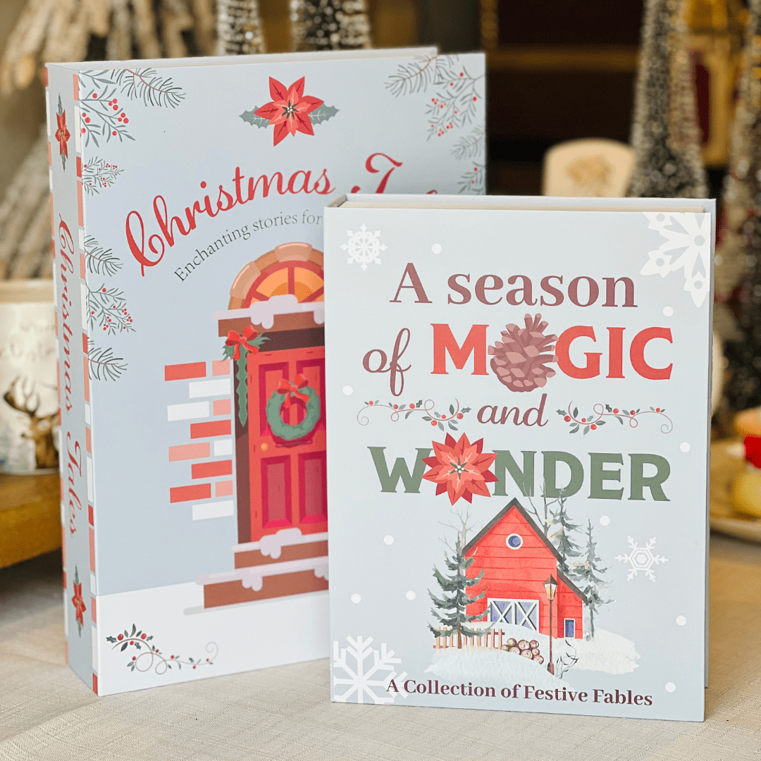 Conjunto 2 Caixas Livro Natalinas Christmas Tales Azul Claro - 31,6x22x6cm / 25x18,5x5cm