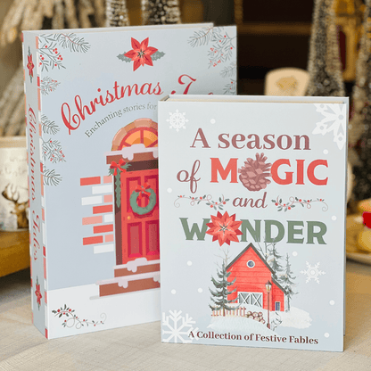 Conjunto 2 Caixas Livro Natalinas Christmas Tales Azul Claro - 31,6x22x6cm / 25x18,5x5cm