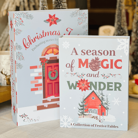 Conjunto 2 Caixas Livro Natalinas Christmas Tales Azul Claro - 31,6x22x6cm / 25x18,5x5cm