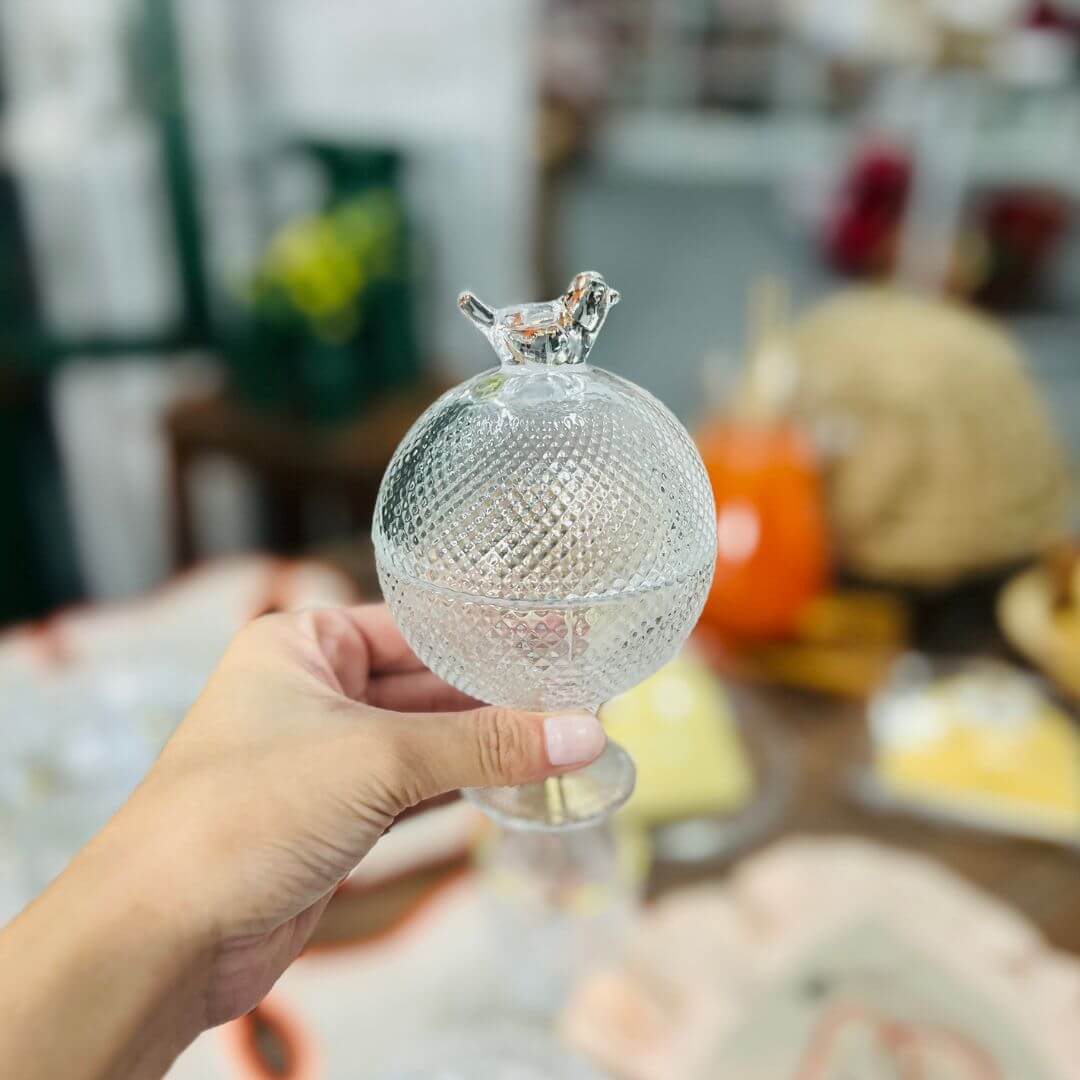 Potiche de Cristal de Chumbo Com Pé Bird - 8,5x8,5x13cm