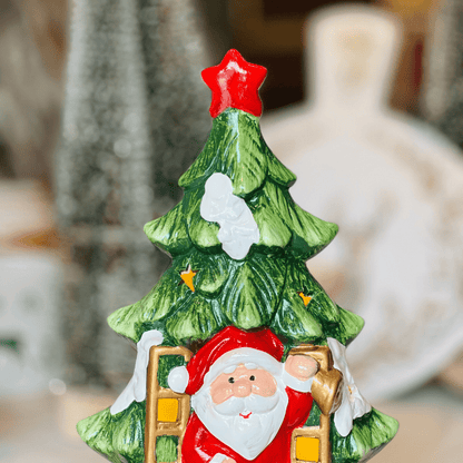 Árvore Com Papai Noel Com Led de Resina 16,8x9,7x24cm