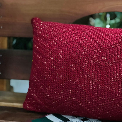 Almofada Tricot Maxi Chevron Vermelho Bordo Com Lurex 35x55cm