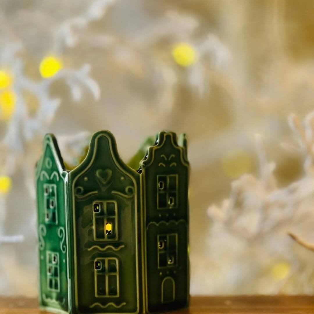 Porta Velas Ceram Casa Vidro 8x7,5x9cm